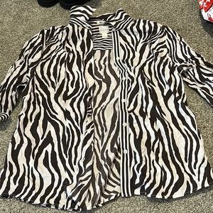 Business Casual Brown/White Zebra Print Button down Collared shirt.